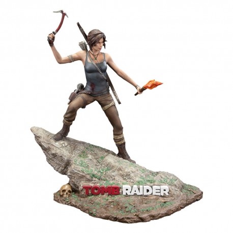 Estatua PVC Lara Croft Survivor Tomb Raider sobre base rocosa