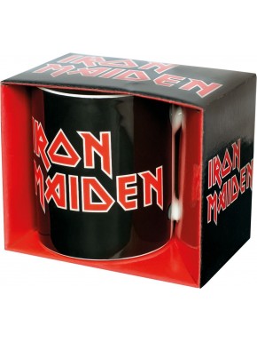 Caneca de cerâmica preta com logo Iron Maiden