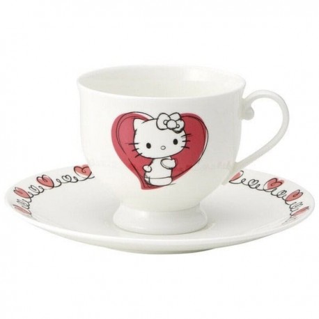 Conjunto de xícara e pires Bone China Hello Kitty