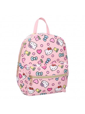 Mochila rosa de Hello Kitty con dibujos y corazones