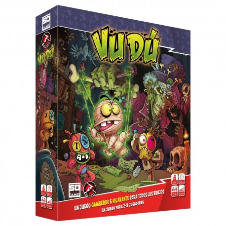 Caja del juego de mesa Vudú con ilustraciones coloridas y divertidas
