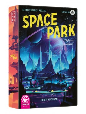 Caja y componentes del juego de mesa Space Park