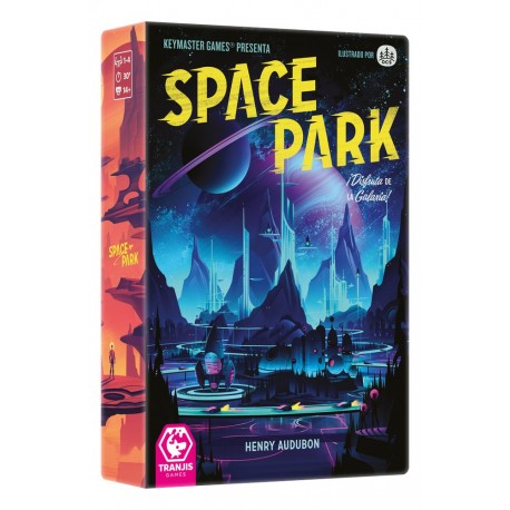 Caja y componentes del juego de mesa Space Park