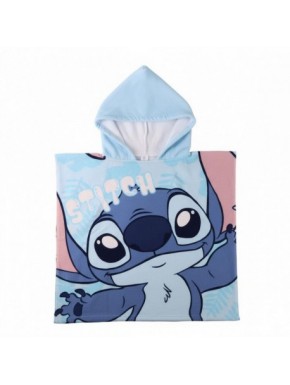 Poncho de microfibra azul con diseño de Stitch