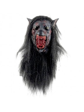 Máscara de disfraz lobo negro con colmillos GHOULISH