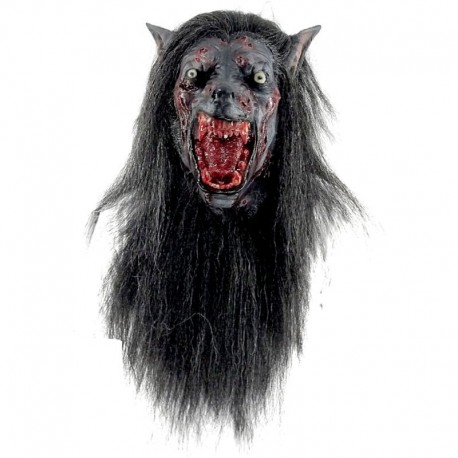 Máscara de disfraz lobo negro con colmillos GHOULISH