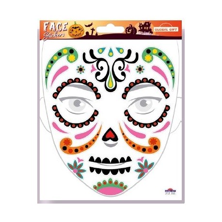 Máscara adesivos colorida Dia dos Mortos 15x17 cm