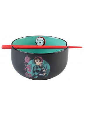 Bowl de ramen negro Demon Slayer con palillos rojos