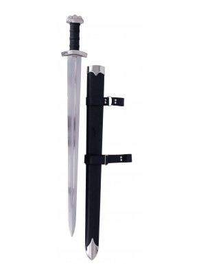 Épée viking fonctionnelle S6069 avec manche en cuir et fourreau