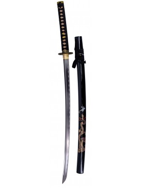 Katana fonctionnel avec fourreau noir et dragon doré