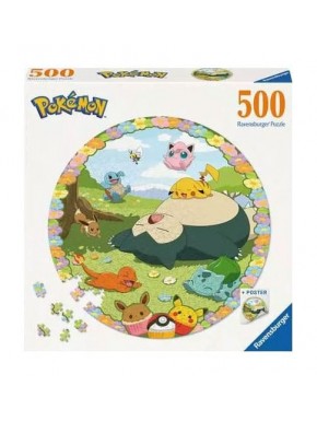 Puzzle rond Pokémon fleuri 500 pièces avec Pikachu et Ronflex