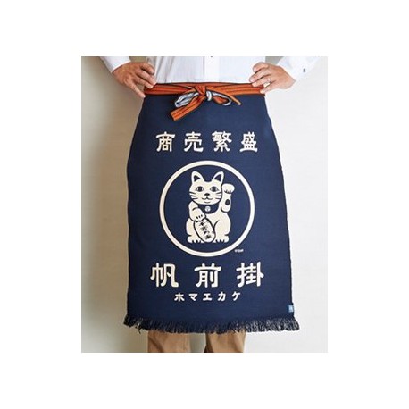 Maekake Apron-Navy Blue Lucky Cat