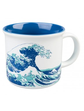 Taza de cerámica Hokusai con diseño de olas azules