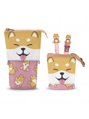 Estojo Pop Up com design Shiba e canetas coloridas
