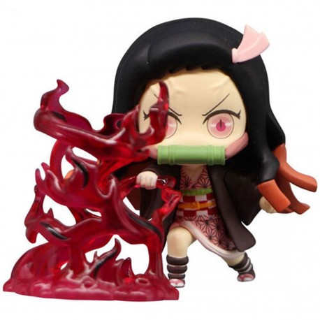 Figura Nezuko Kamado 7 cm con efecto de llamas rojas