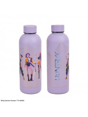 Botella lila con personajes de KPop Demon Hunters