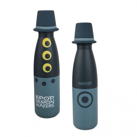 Botella Sussie KPop Demon Hunters azul y negra