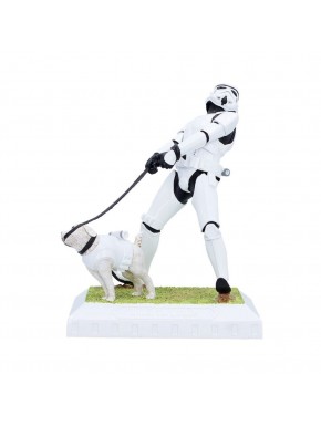 Estatua de Stormtrooper paseando a un perro, 16 cm, poliresina