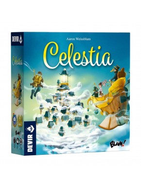 Boîte du jeu de société Celestia avec illustration de dirigeable