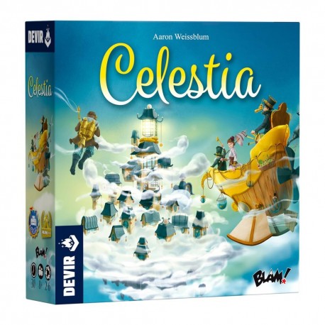 Boîte du jeu de société Celestia avec illustration de dirigeable