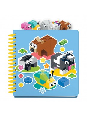 Cuaderno de LEGO con animales en fondo azul