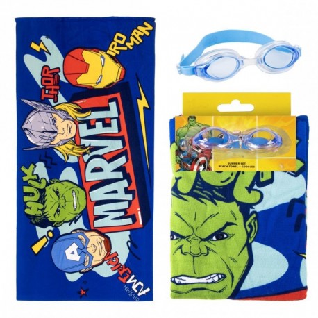 Ensemble serviette de bain Avengers et lunettes bleues