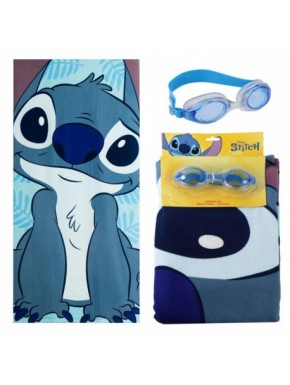 Set de toalla y gafas de natación azul con Stitch