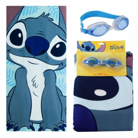 Set de toalla y gafas de natación azul con Stitch