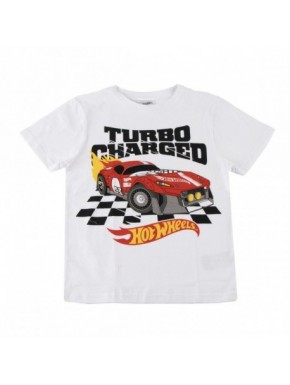 Camiseta blanca de Hot Wheels con coche rojo