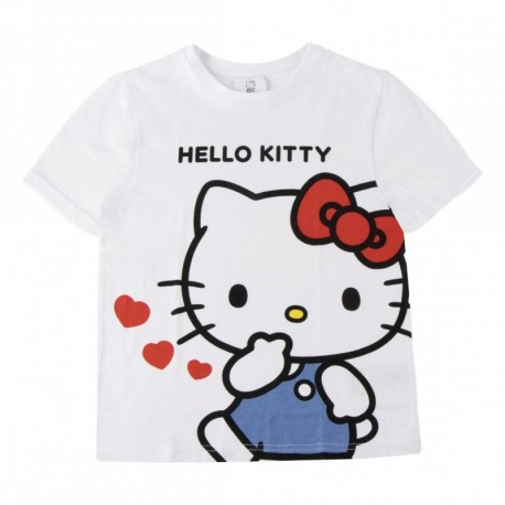 Camiseta curta branca da Hello Kitty para meninas