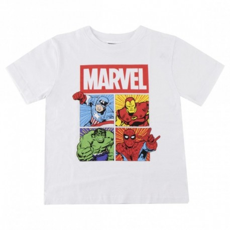 T-shirt blanc Marvel pour enfants avec Captain America, Iron Man, Hulk et Spider-Man
