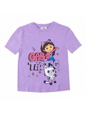 Camiseta lilás Gabby's Dollhouse com Gabby e Pandy