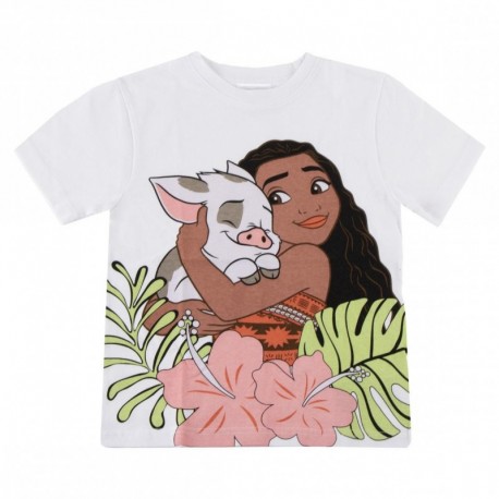 Camiseta branca infantil com estampa de Moana e Pua