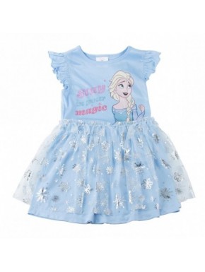 Robe bleue Elsa avec flocons de neige argentés