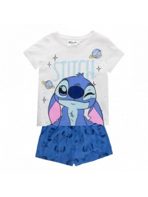 Pijama curto infantil Stitch branco e azul