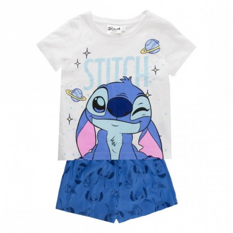 Pijama curto infantil Stitch branco e azul