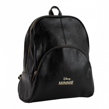 Sac à dos noir Minnie en similicuir avec logo doré