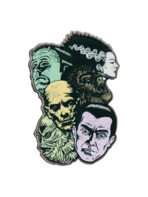 Chapa de metal com personagens dos Monstros Universais