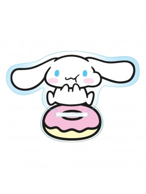 Figura acrílica holográfica de Cinnamoroll sobre donut rosa