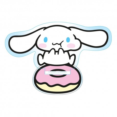 Figura acrílica holográfica de Cinnamoroll sobre donut rosa
