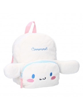 Mochila blanca de Cinnamoroll Sanrio con diseño esponjoso.