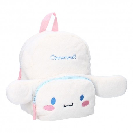 Mochila blanca de Cinnamoroll Sanrio con diseño esponjoso.