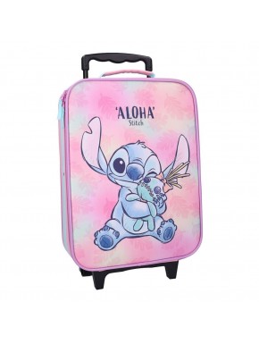 Valise trolley rose de Stitch avec design Aloha