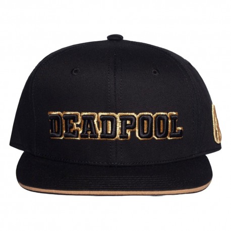 Gorra de béisbol Deadpool negra con bordados dorados
