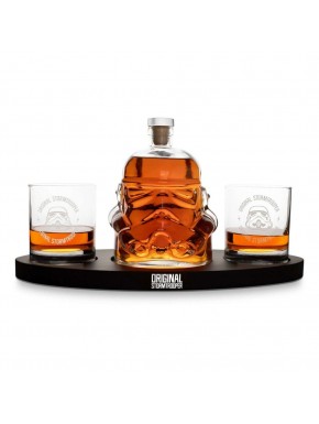 Carafe Stormtrooper avec deux verres sur plateau noir