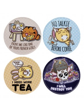 Pack de 4 porta-copos Fuzzballs com ilustrações divertidas