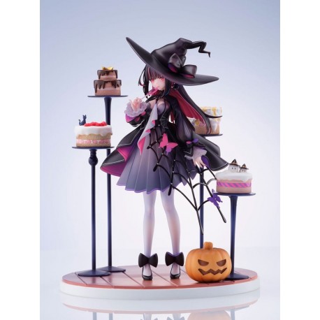 Estatua de bruja de Halloween con pasteles y calabaza en PVC