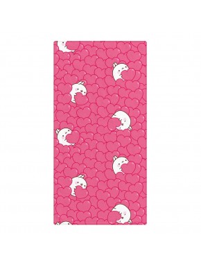 Serviette Molang rose avec illustrations de cœurs