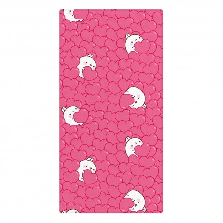 Serviette Molang rose avec illustrations de cœurs
