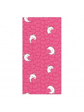Serviette Molang avec design de cœurs en rose